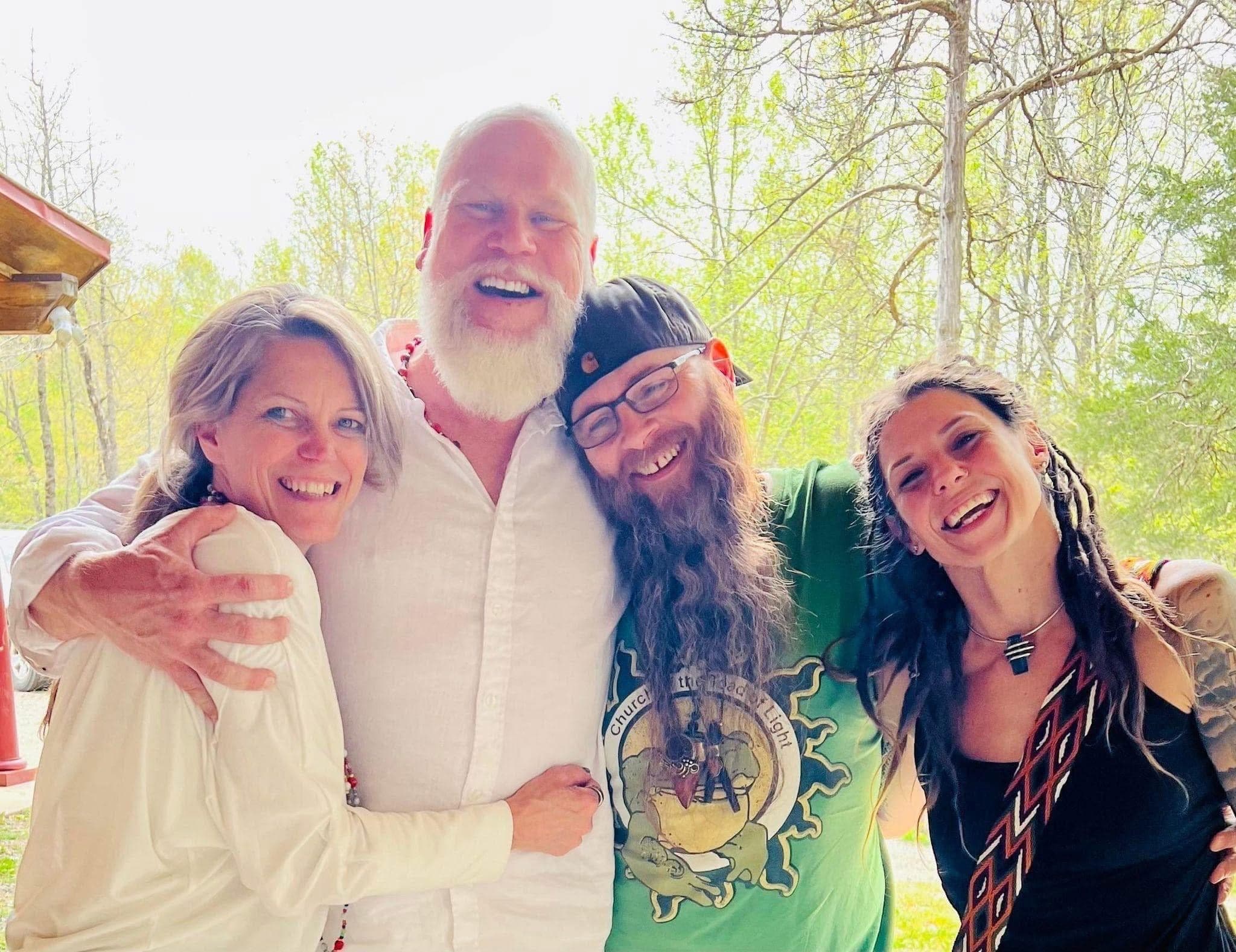 Group hug outdoors