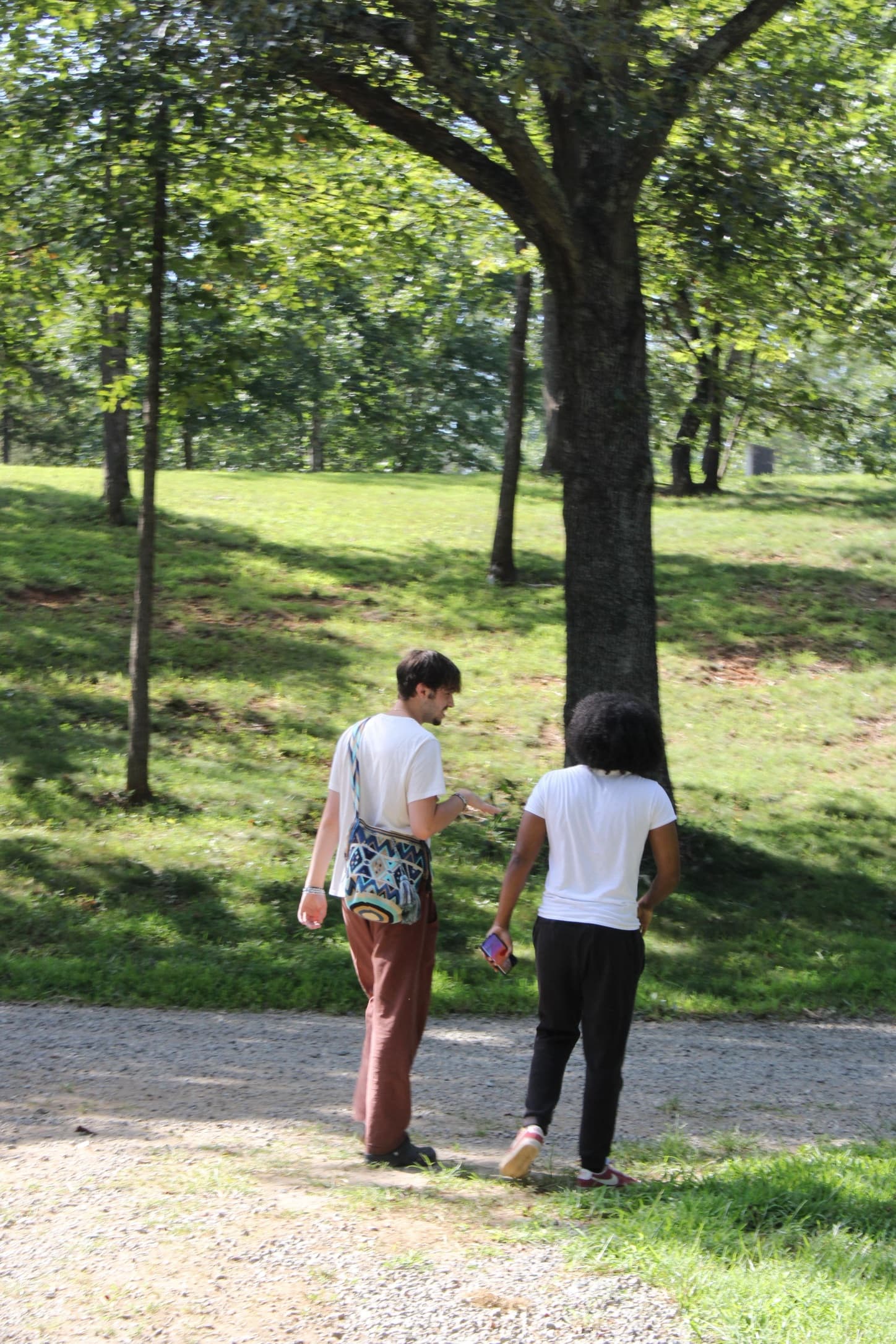 Two people walking on a path